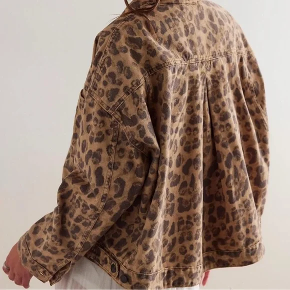 Free People Leopard Print Jean Jacket in Brown and Black - Picture 12 of 13